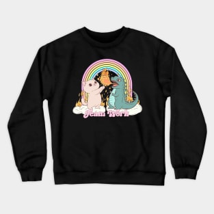 Team work! Cute cat and dino Crewneck Sweatshirt